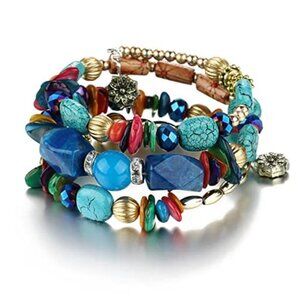 Multilayer Agate Bead Bracelet Stack Turquoise Crystal Wrap Bracelet Womens Yoga